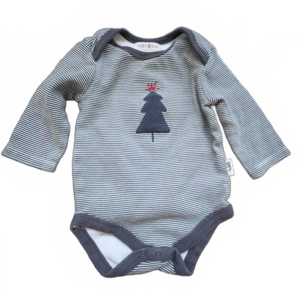 Rabbit‎ Bear Bodysuit Grey Striped Christmas Tree Graphic Infant 6-9M